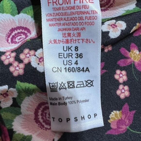 Topshop Women's Capelet Short Sleeve Floral Print Ruffle Top Blouse Black Size 4 - Picture 13 of 13